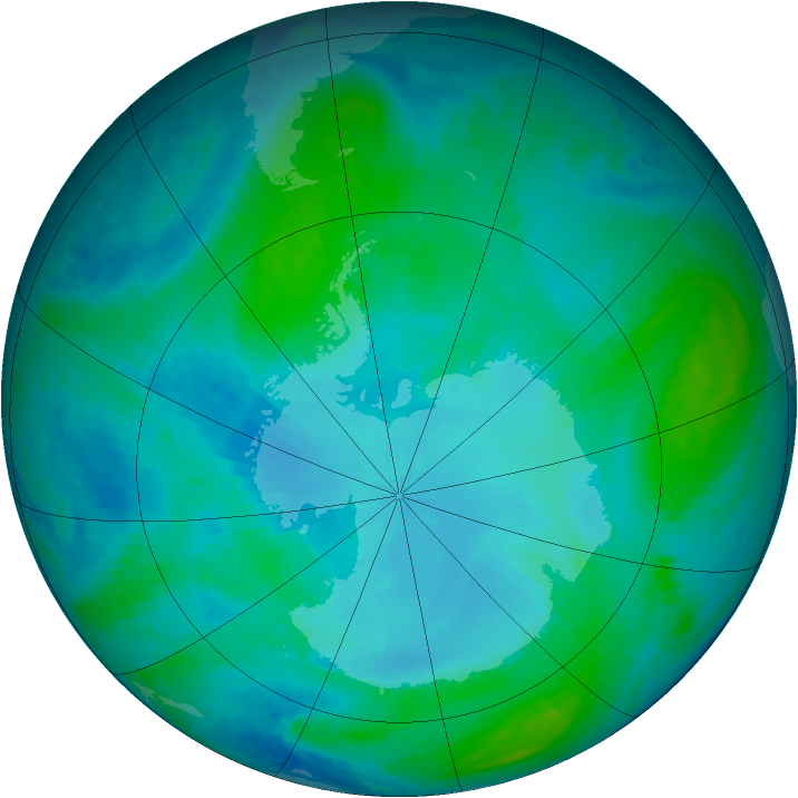 Antarctic ozone map for 02 February 2001